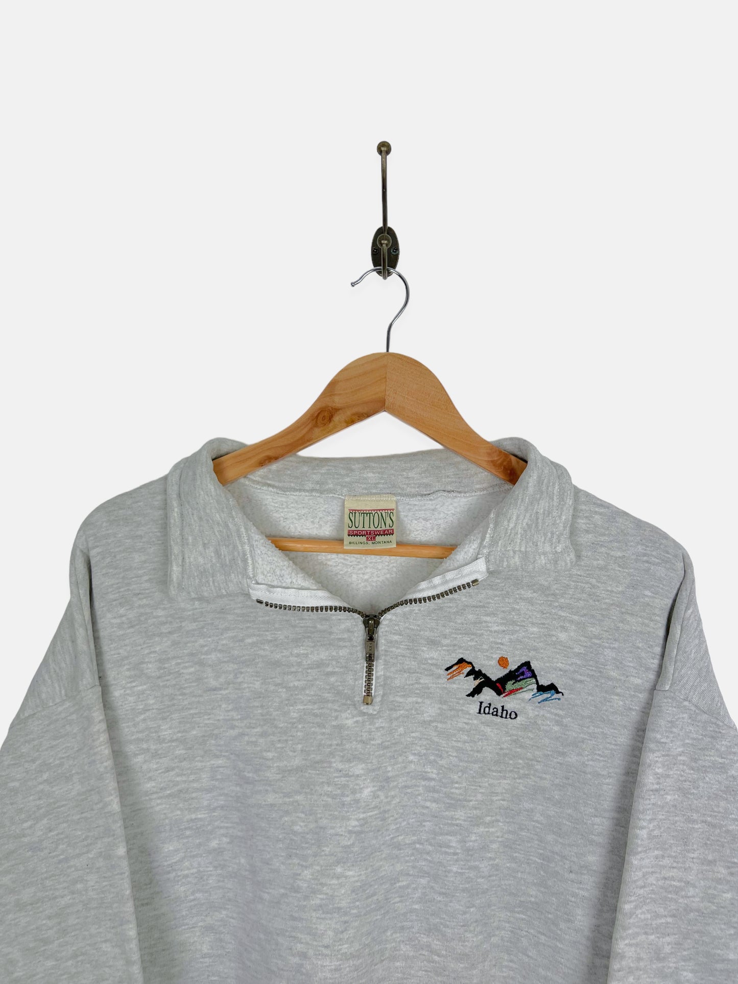 90's Idaho USA Made Embroidered Vintage Quarterzip Sweatshirt Size M-L