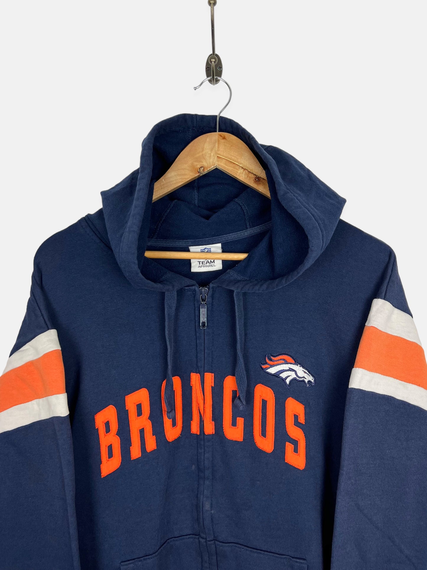 Denver Broncos NFL Embroidered Vintage Zip-Up Hoodie Size M-L