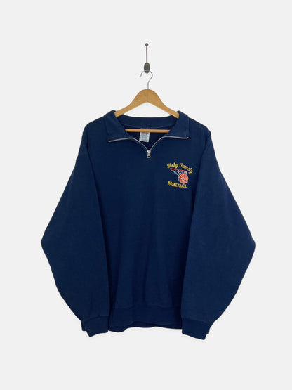 90's Holy Family Basketball Embroidered Vintage Quarterzip Sweatshirt Size XL
