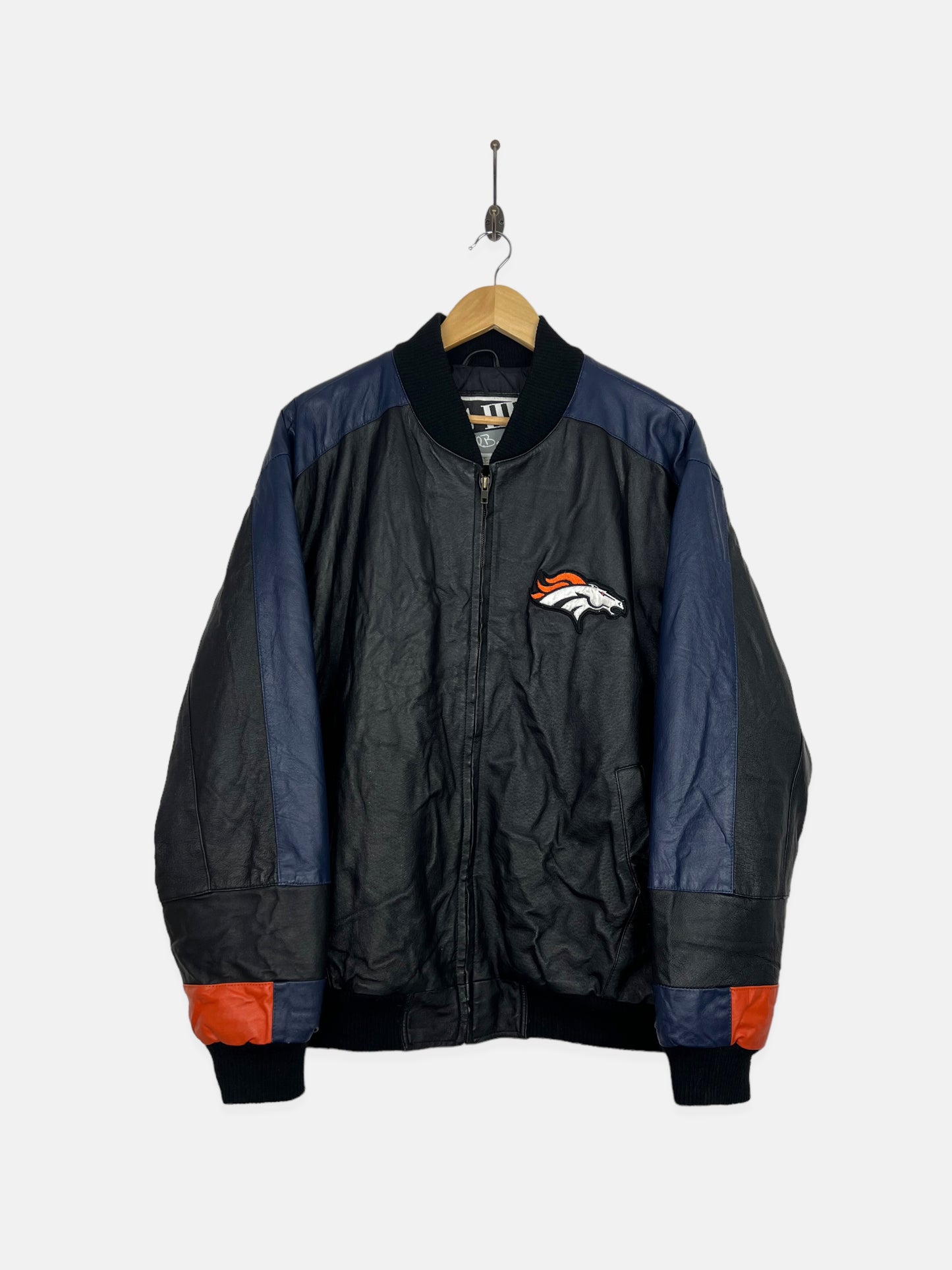 90's Denver Broncos NFL Embroidered Vintage Leather Jacket Size L-XL