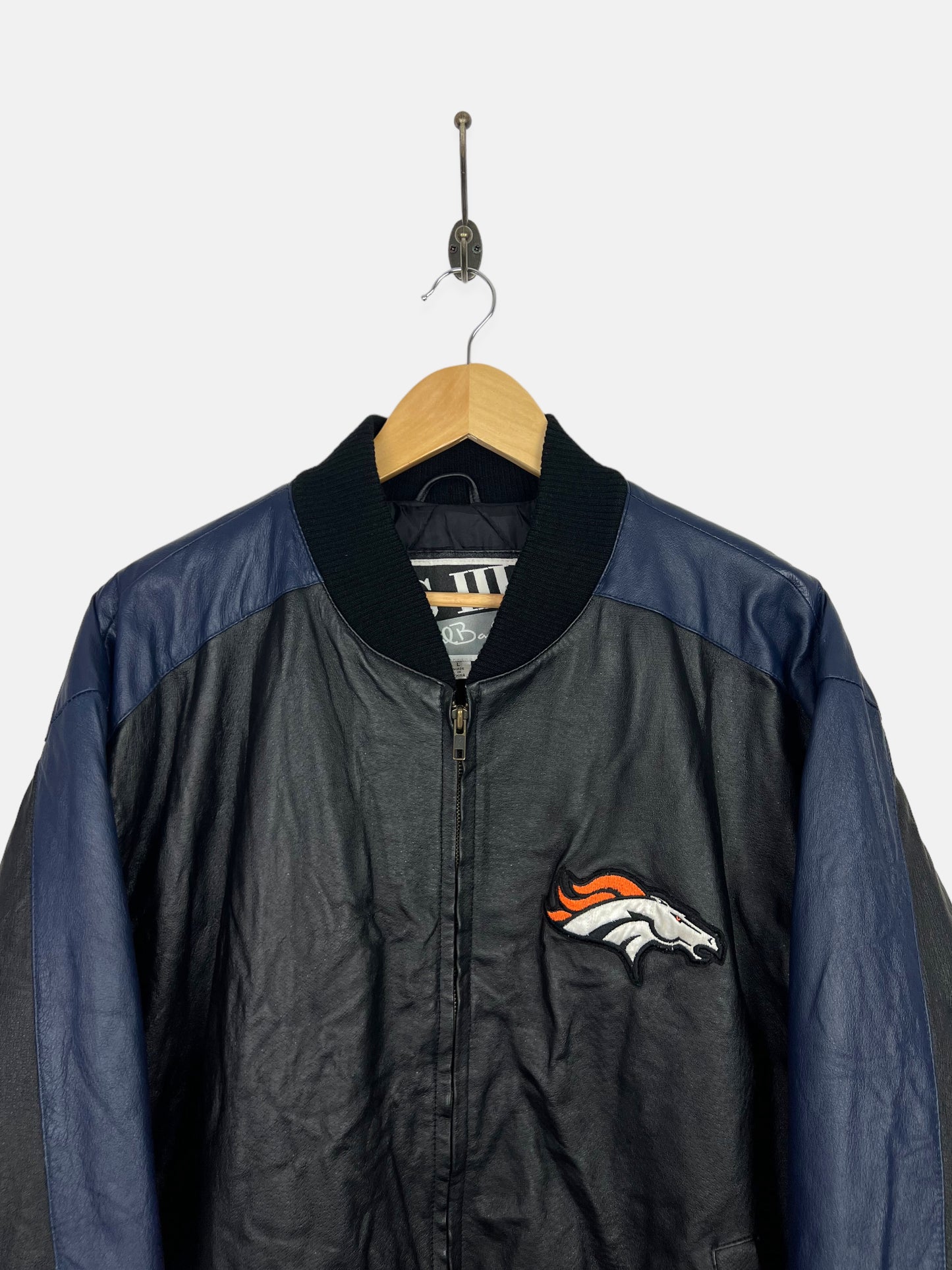 90's Denver Broncos NFL Embroidered Vintage Leather Jacket Size L-XL