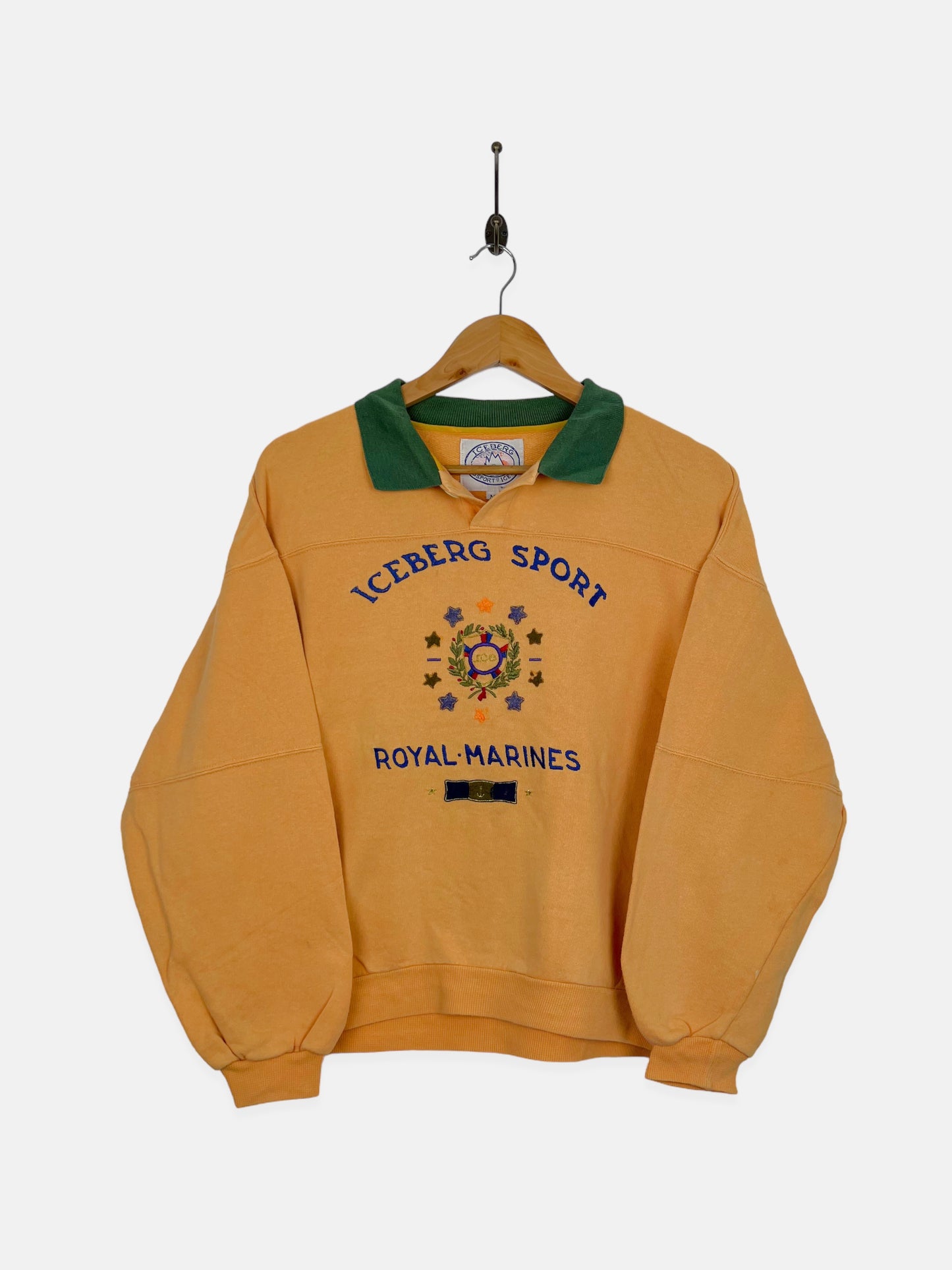 90's Iceberg Sport Royal Marines Embroidered Vintage Collared Sweatshirt Size 8-10