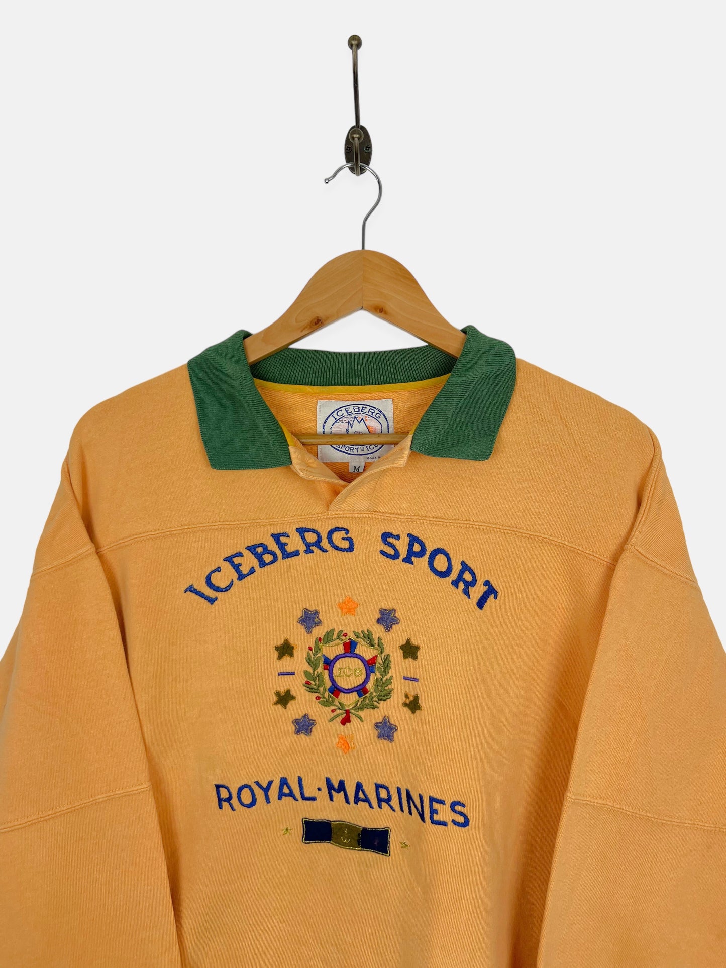 90's Iceberg Sport Royal Marines Embroidered Vintage Collared Sweatshirt Size 8-10