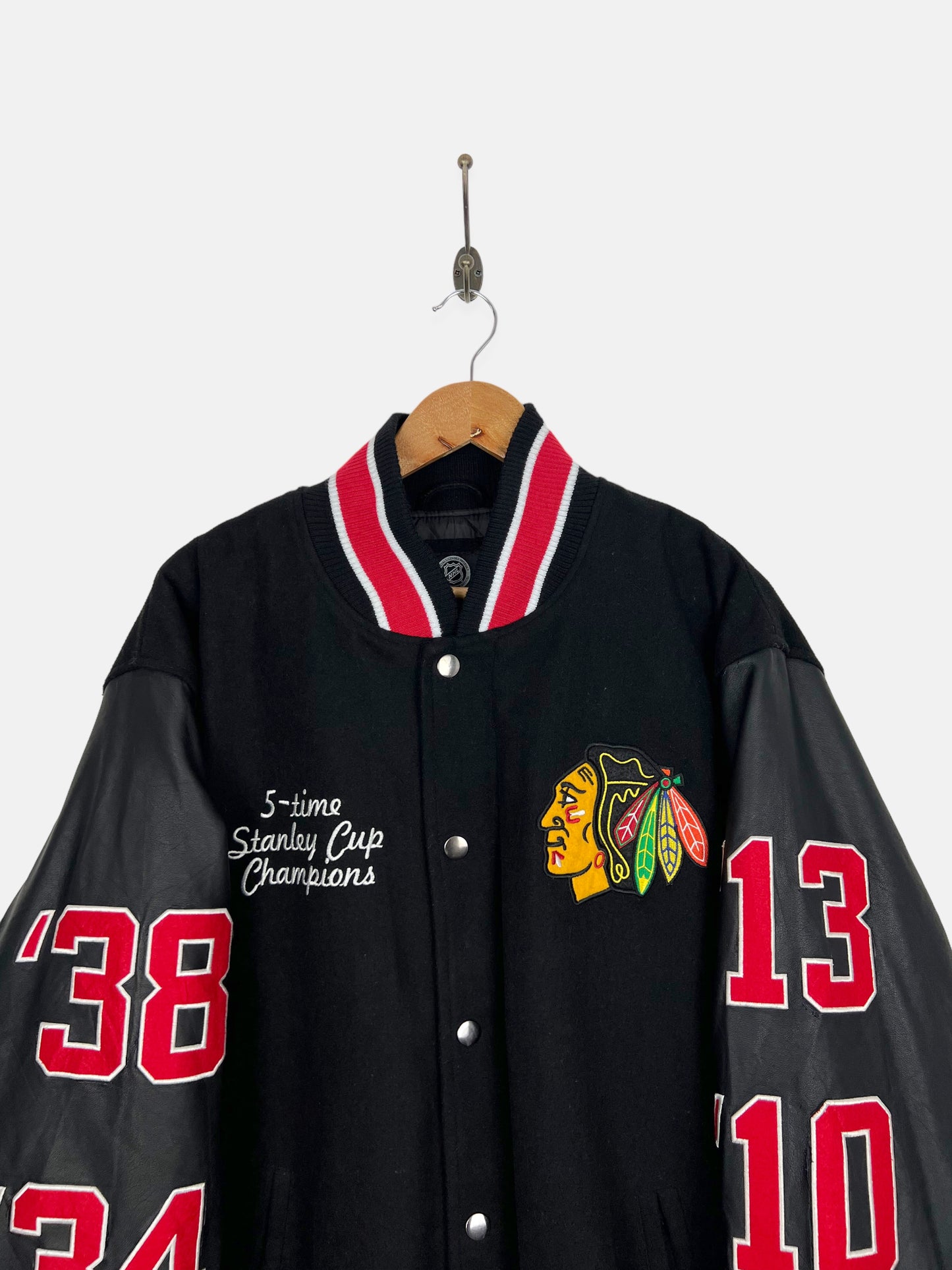 90's Chicago Blackhawks 5-Time Champions NHL Varsity Jacket Size 2XL