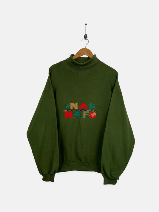 90's Naf Naf Embroidered Vintage Turtle-Neck Sweatshirt Size M-L