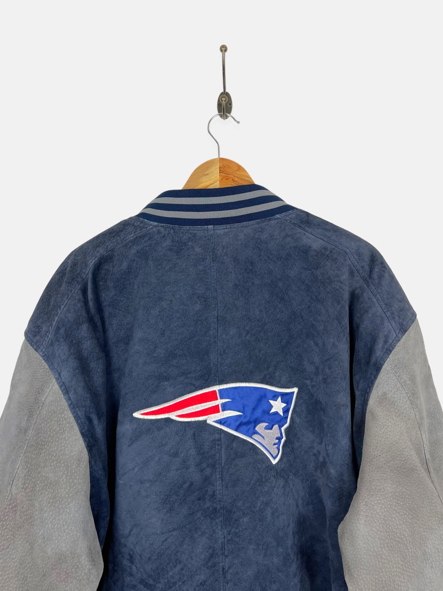90's New England Patriots NFL Embroidered Vintage Suede Jacket Size XL-2XL