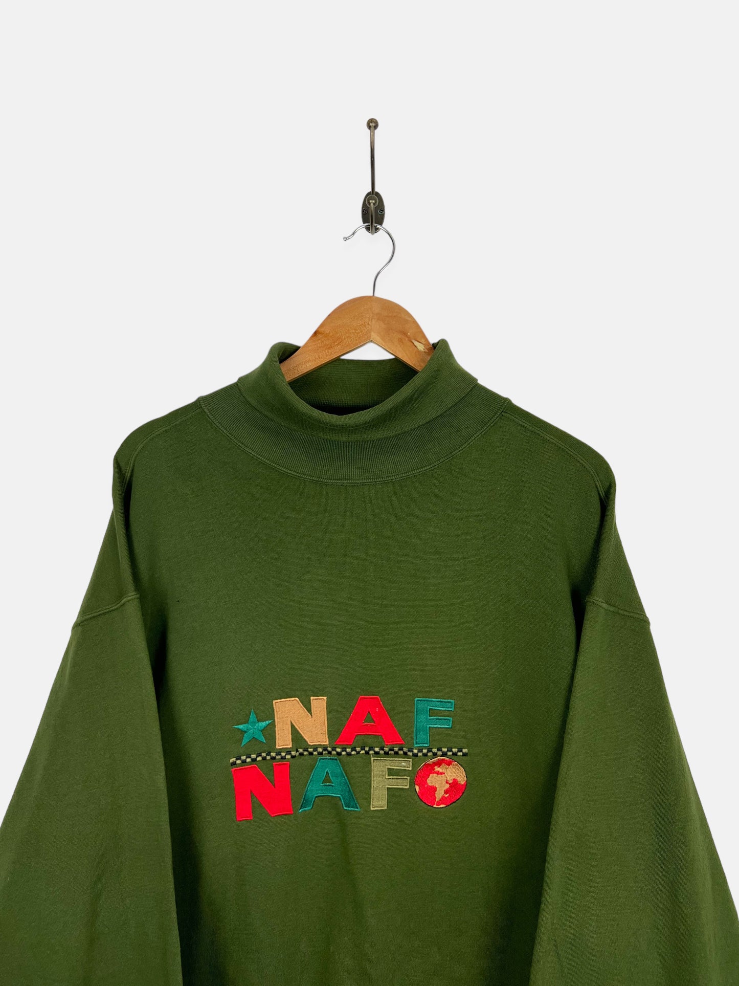 90's Naf Naf Embroidered Vintage Turtle-Neck Sweatshirt Size M-L
