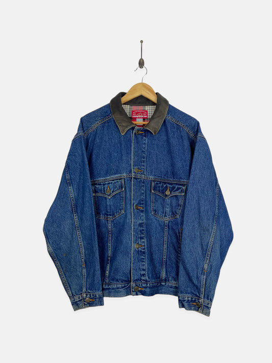 90's Marlboro Country Store Leather Collar Denim Jacket Size L