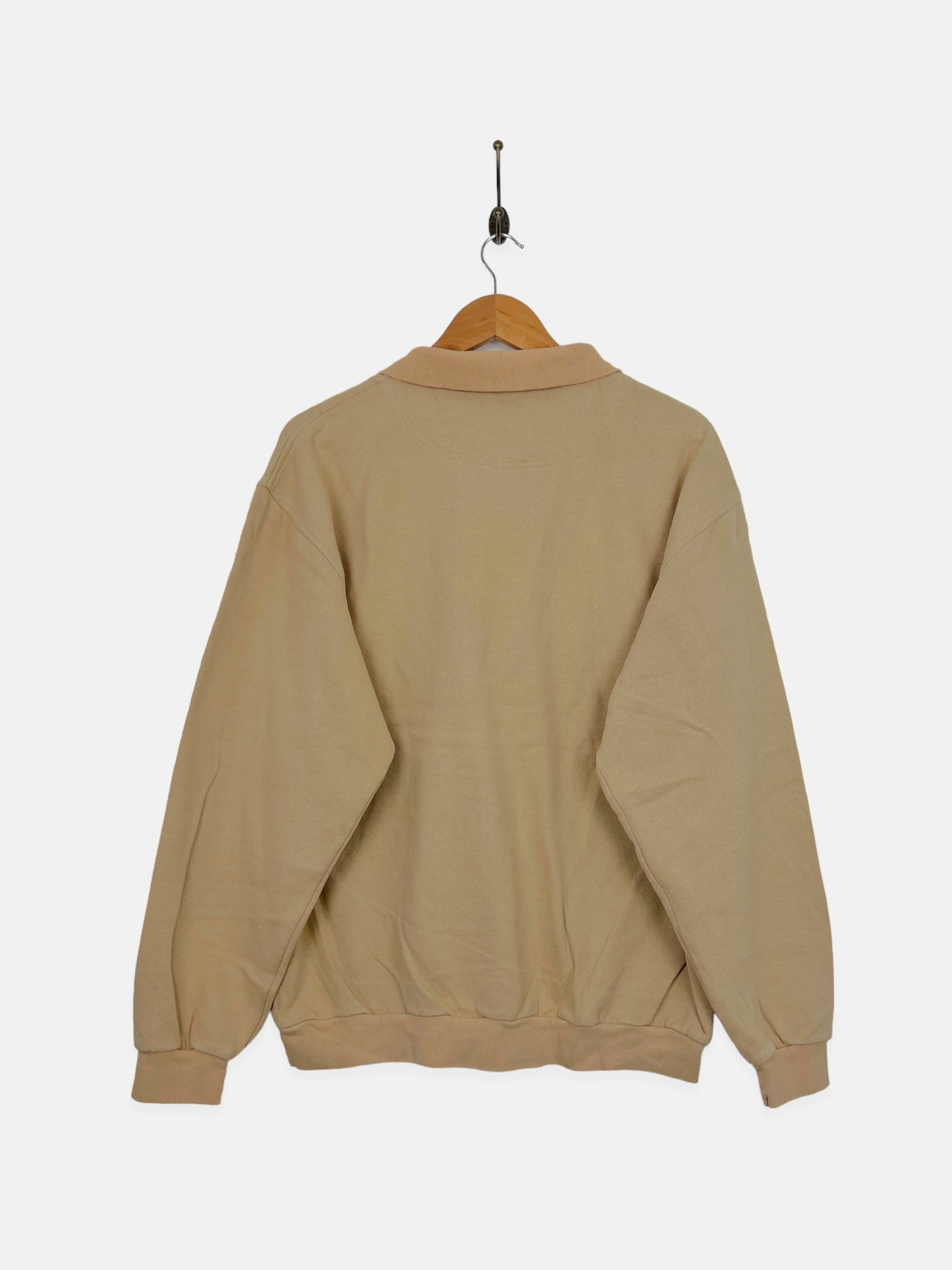 90's Beige Embroidered Vintage Collared Sweatshirt Size M-L