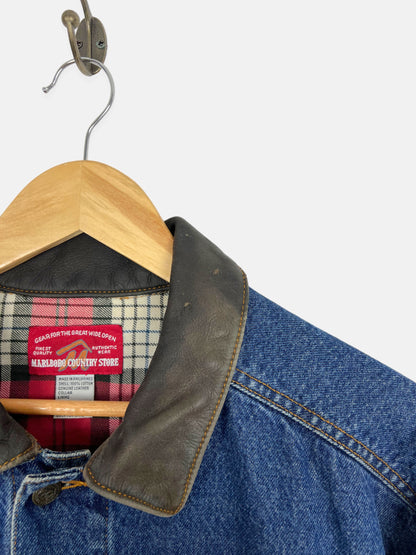 90's Marlboro Country Store Leather Collar Denim Jacket Size L
