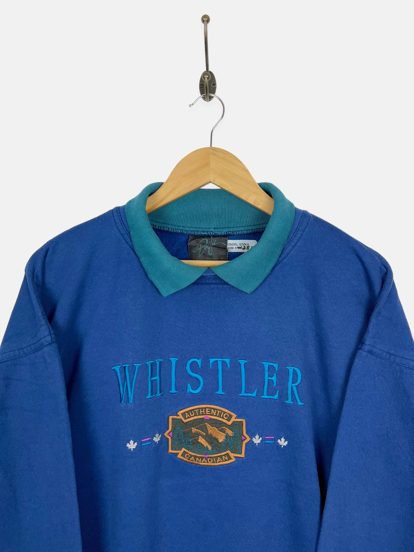 90's Whistler Canada Made Embroidered Vintage Collared Sweatshirt Size M