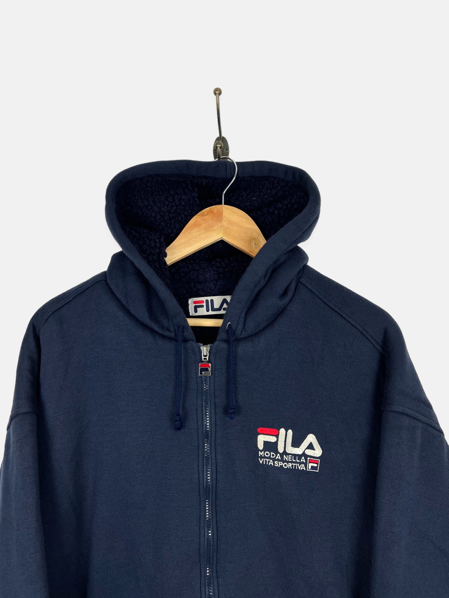 90's Fila Sherpa Lined Embroidered Vintage Zip-Up Hoodie Size L