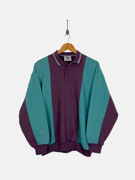 90's Colour-Block Vintage Collared Sweatshirt Size 10-12
