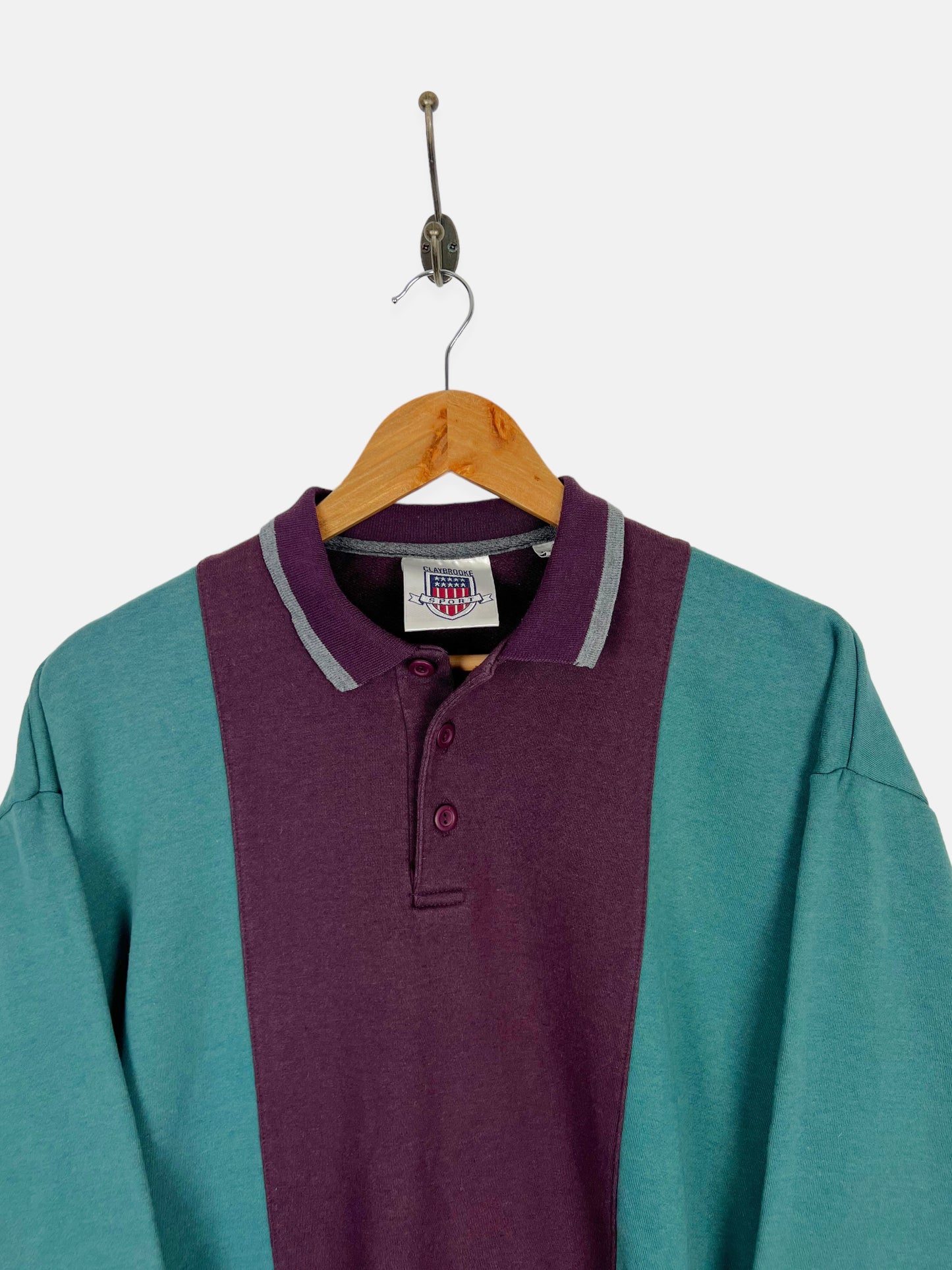 90's Colour-Block Vintage Collared Sweatshirt Size 10-12