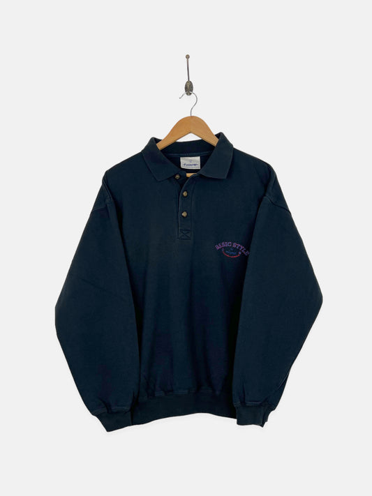 90's Basic Style Embroidered Vintage Collared Sweatshirt Size M