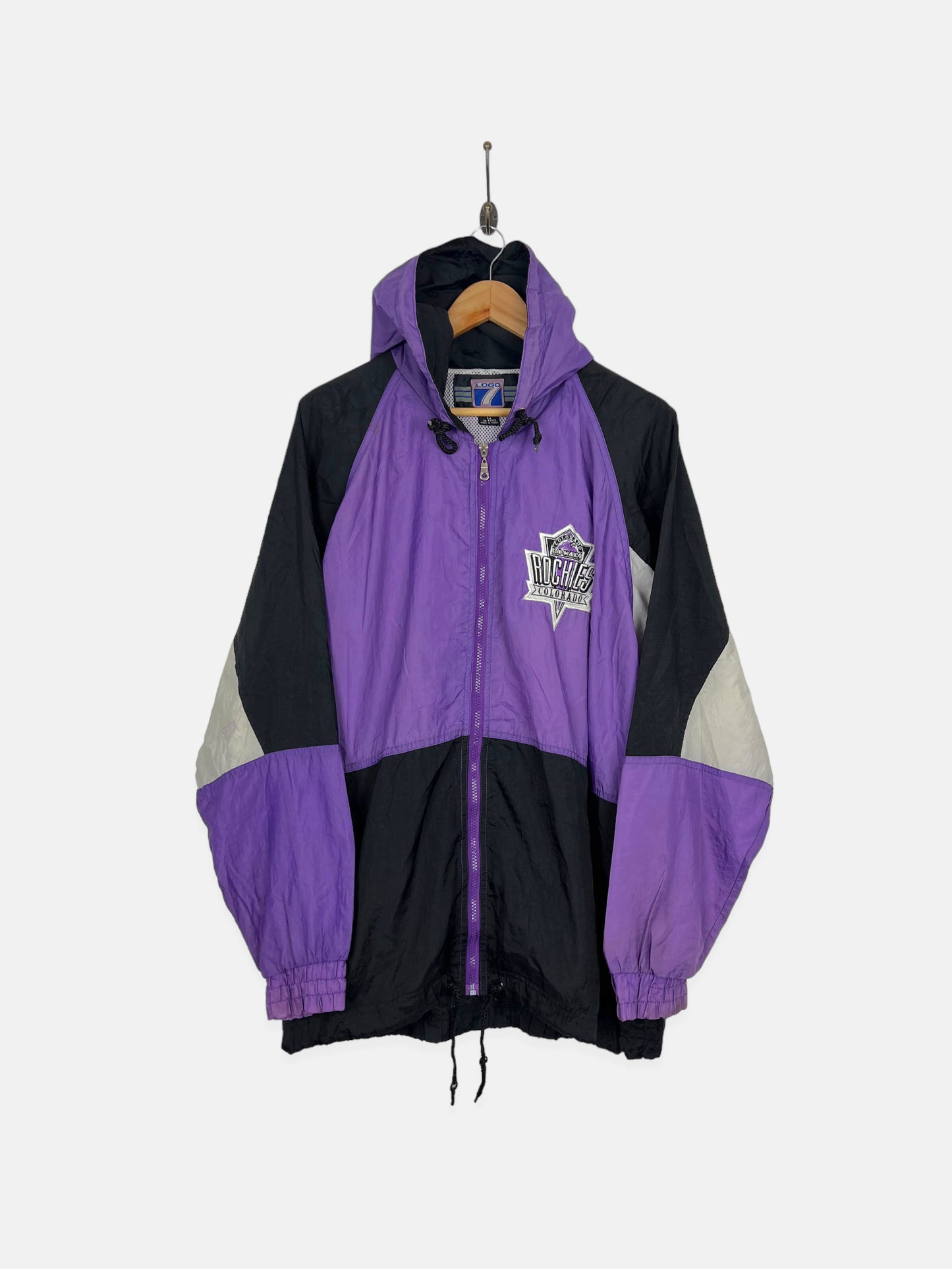 90's Colorado Rockies MLB Embroidered Windbreaker with Hood Size XL