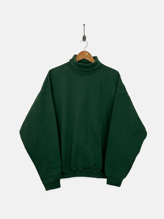 90's Green USA Made Embroidered Vintage Turtle-Neck Sweatshirt Size L