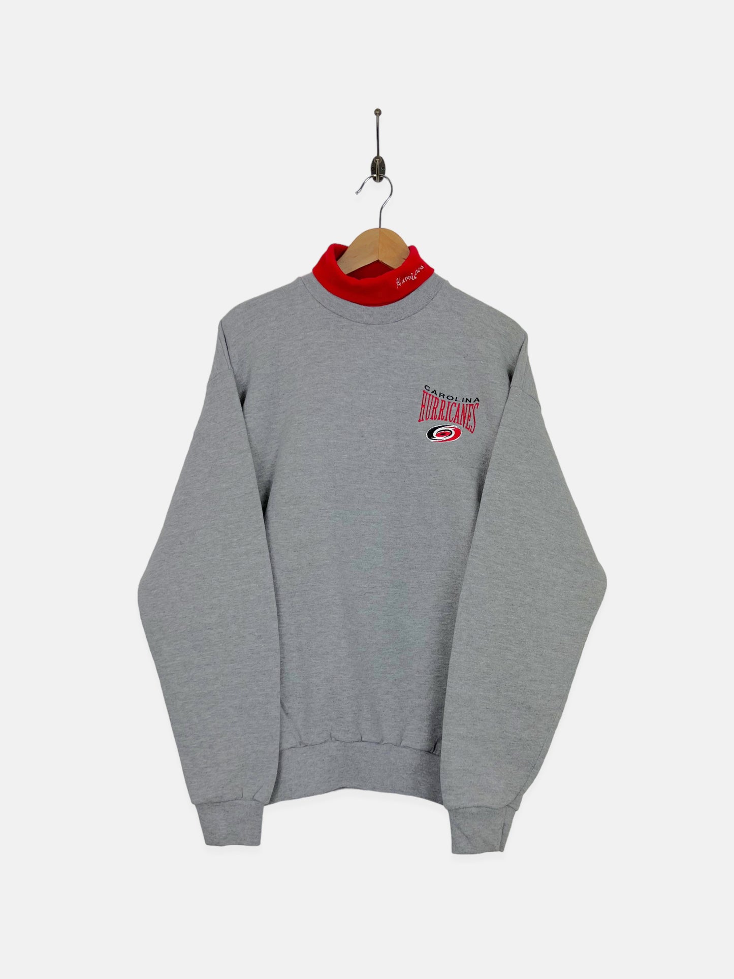 90's Carolina Hurricanes NHL USA Made Embroidered Vintage Mock-Neck Sweatshirt Size L