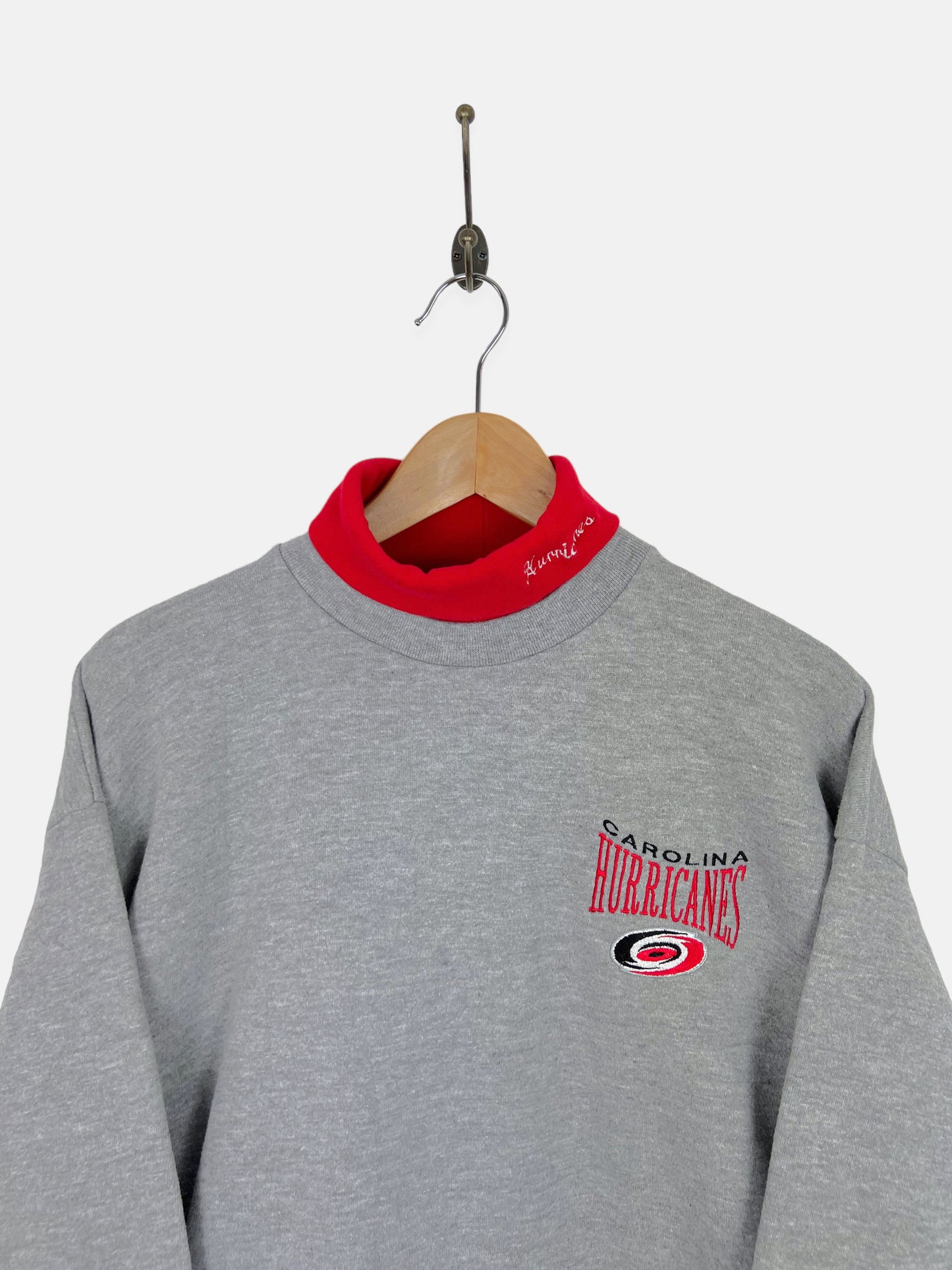 90's Carolina Hurricanes NHL USA Made Embroidered Vintage Mock-Neck Sweatshirt Size L