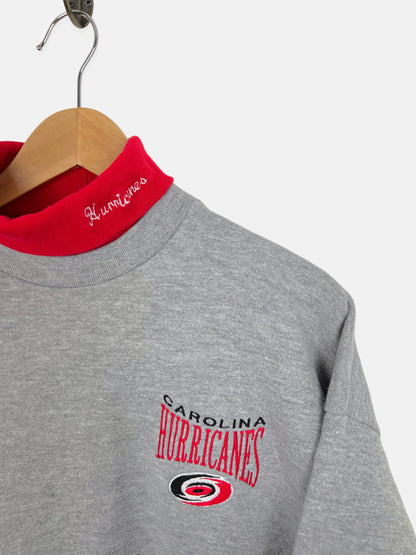 90's Carolina Hurricanes NHL USA Made Embroidered Vintage Mock-Neck Sweatshirt Size L