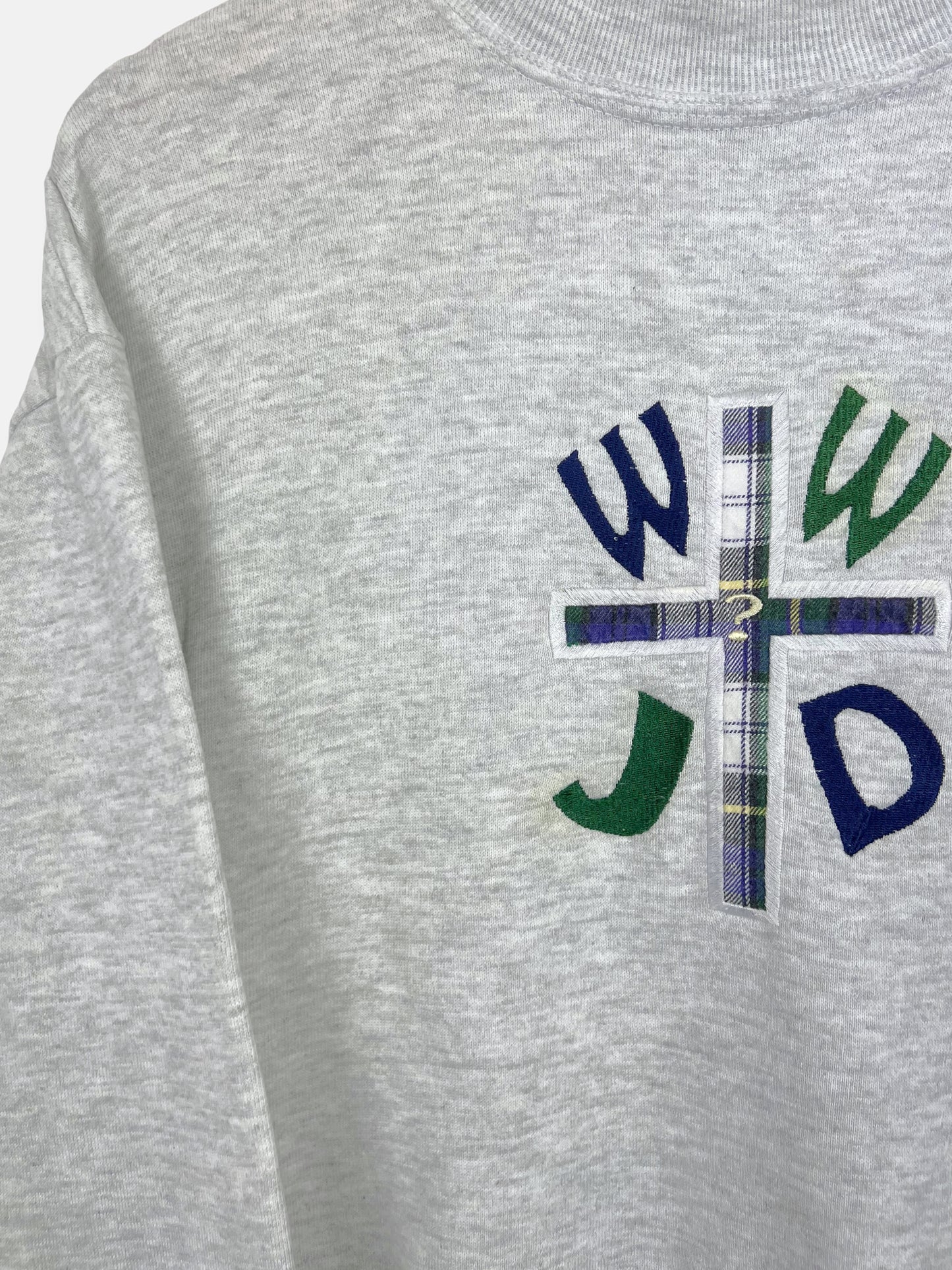 90's WWJD USA Made Embroidered Vintage High-Neck Sweatshirt Size 10