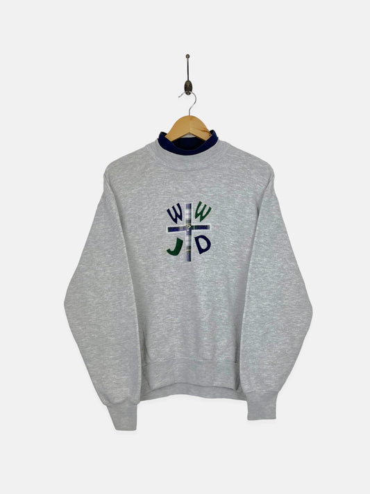 90's WWJD USA Made Embroidered Vintage High-Neck Sweatshirt Size 10