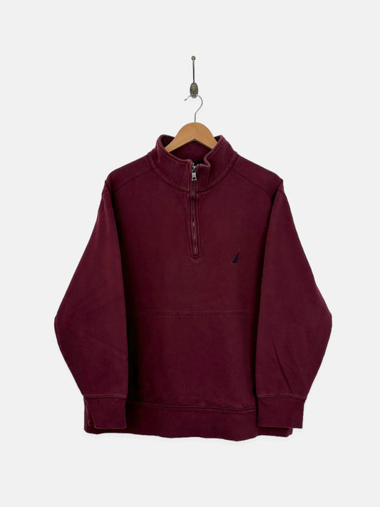 90's Nautica Embroidered Vintage Quarterzip Sweatshirt Size M
