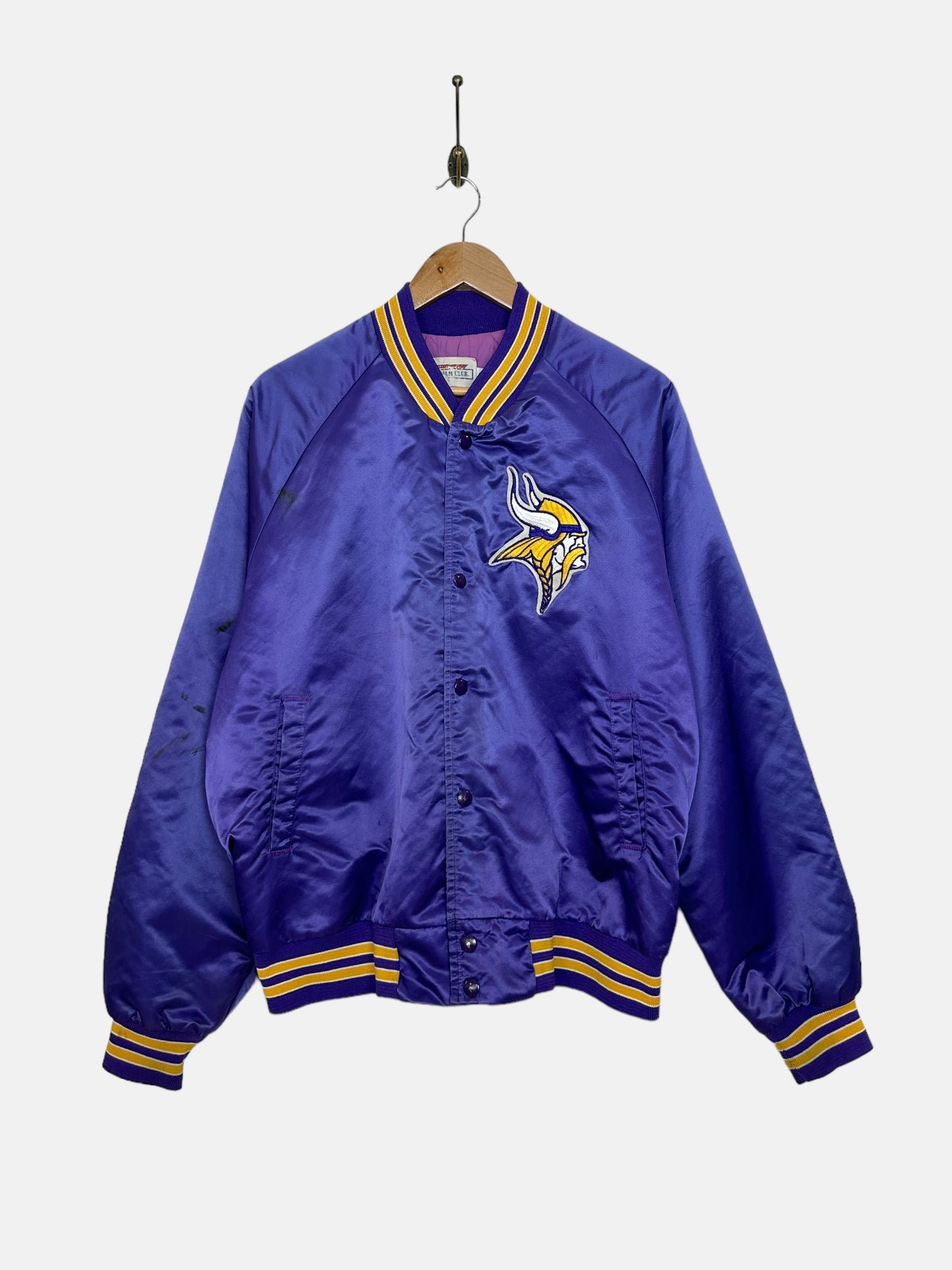 90's Vikings Embroidered Vintage Satin Bomber Jacket Size M
