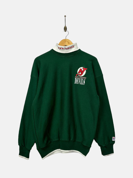 90's New Jersey Devils NHL Embroidered Vintage Mock-Neck Sweatshirt Size M