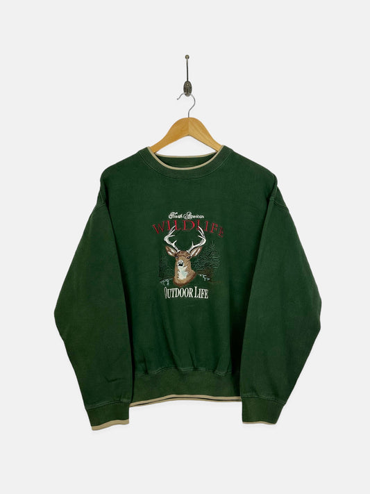 90's Big Buck North American Wildlife Embroidered Vintage Sweatshirt Size 10-12