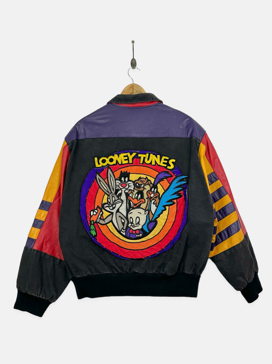 90's Looney Tunes Embroidered Vintage Leather Jacket Size M