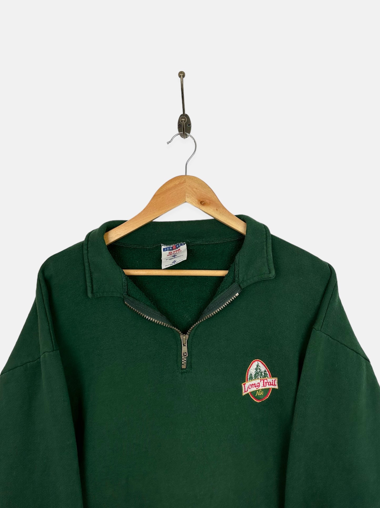 90's Long Trail Ale USA Made Embroidered Vintage Quarterzip Sweatshirt Size L
