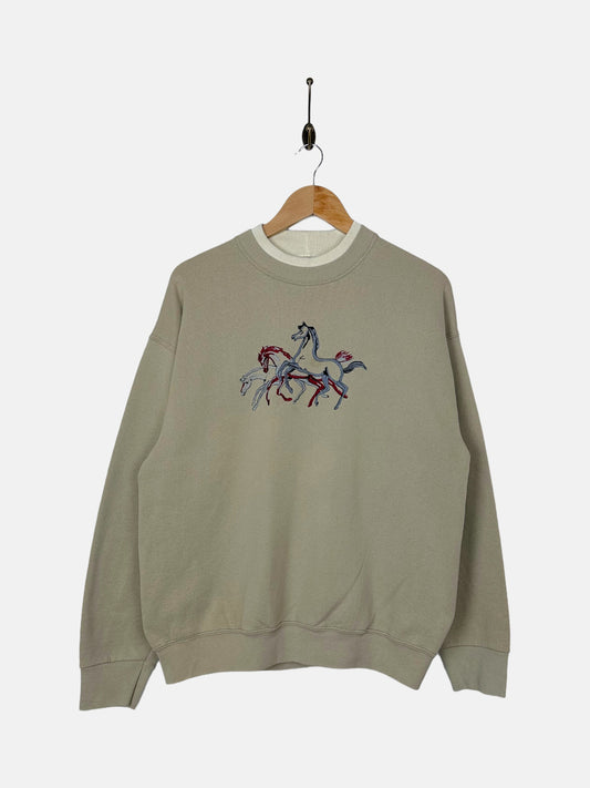90's Horses Embroidered Vintage High-Neck Sweatshirt Size M