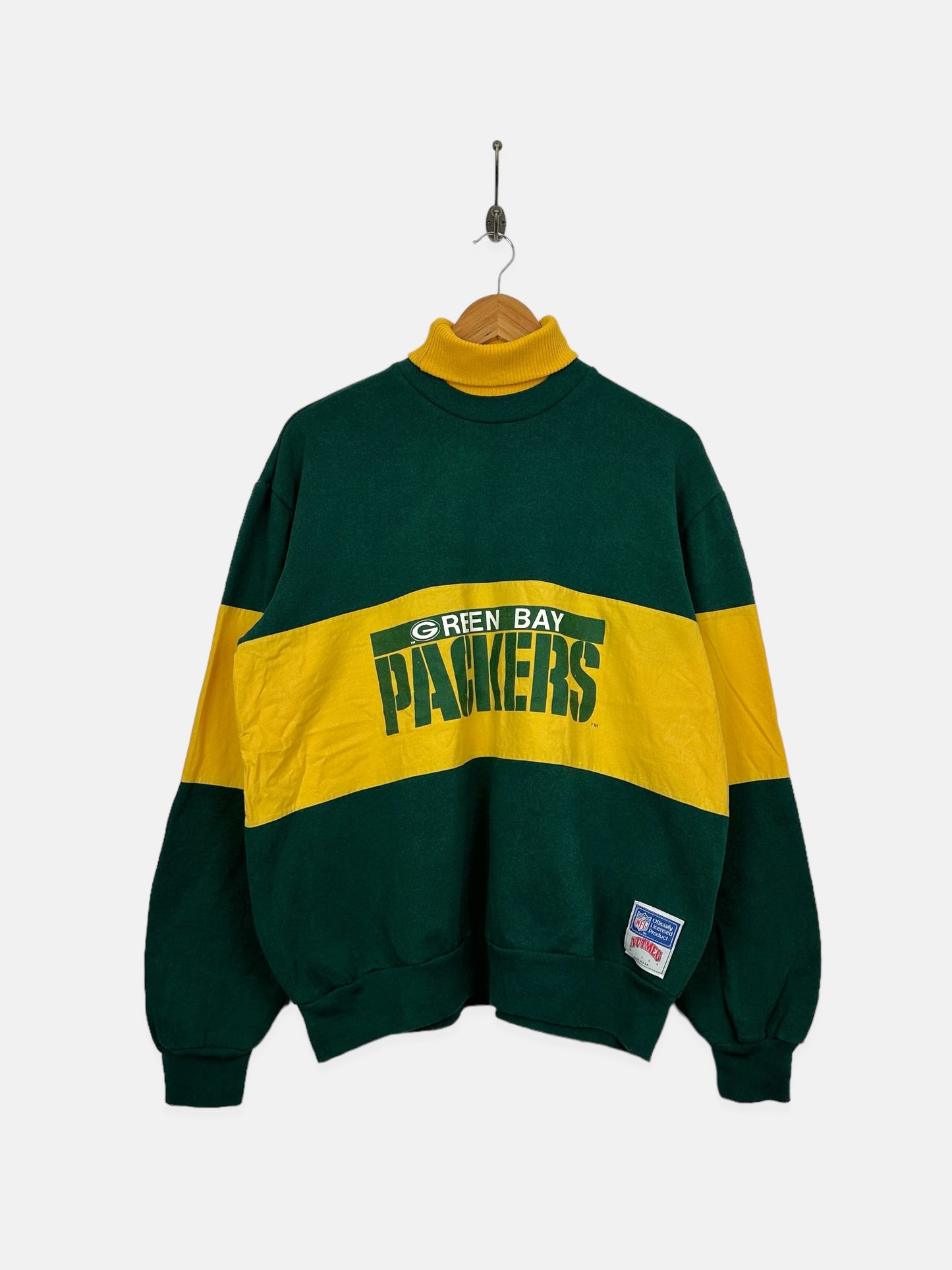 90's Green Bay Packers NFL USA Made Vintage Mock-Neck Sweatshirt Size 10