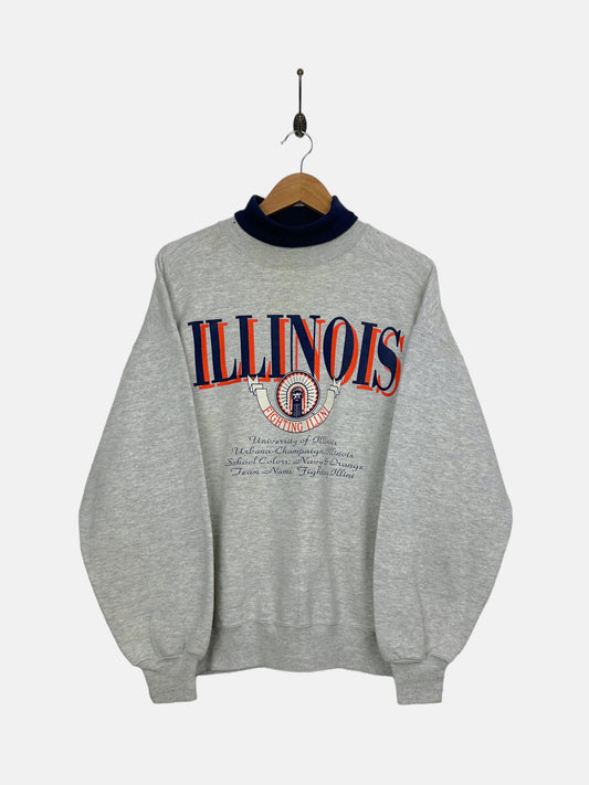 90's Illinois University USA Made Vintage Mock-Neck Sweatshirt Size L