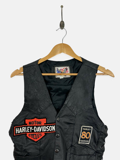 90's Harley Davidson Embroidered Vintage Leather Vest 8-10