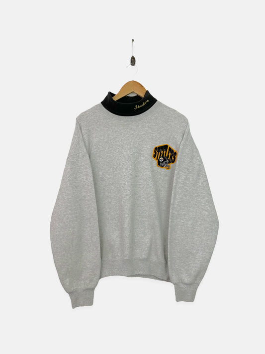 90's Pittsburgh Steelers NFL Embroidered Vintage Mock-Neck Sweatshirt Size L-XL