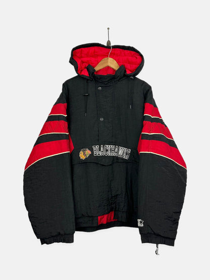 90's Starter Chicago Blackhawks NHL Embroidered Vintage Puffer Jacket Size XL
