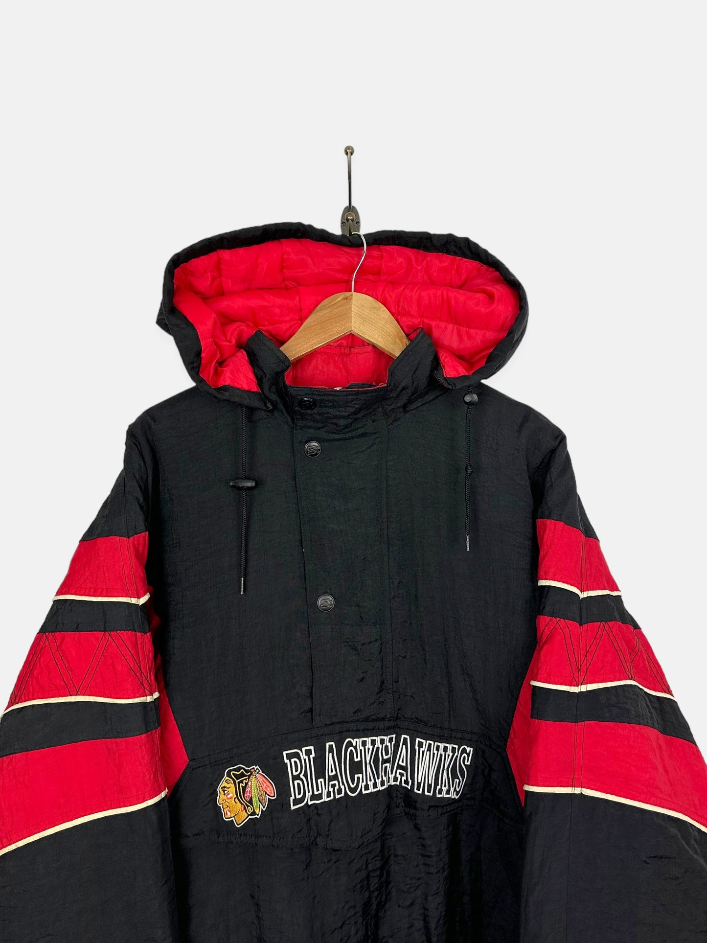 90's Starter Chicago Blackhawks NHL Embroidered Vintage Puffer Jacket Size XL