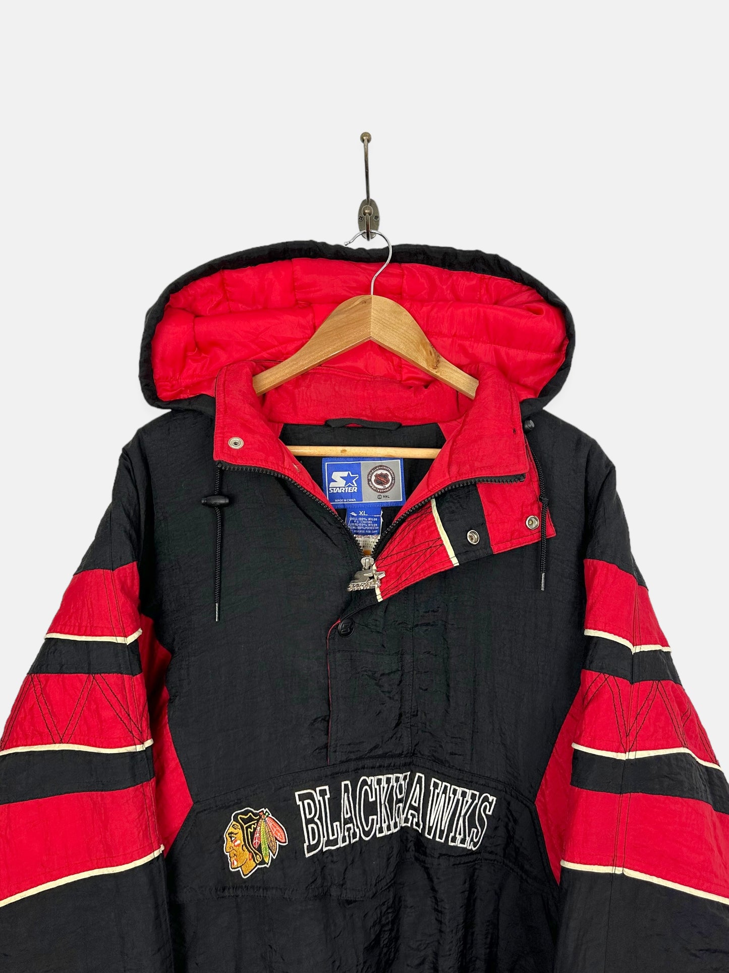 90's Starter Chicago Blackhawks NHL Embroidered Vintage Puffer Jacket Size XL