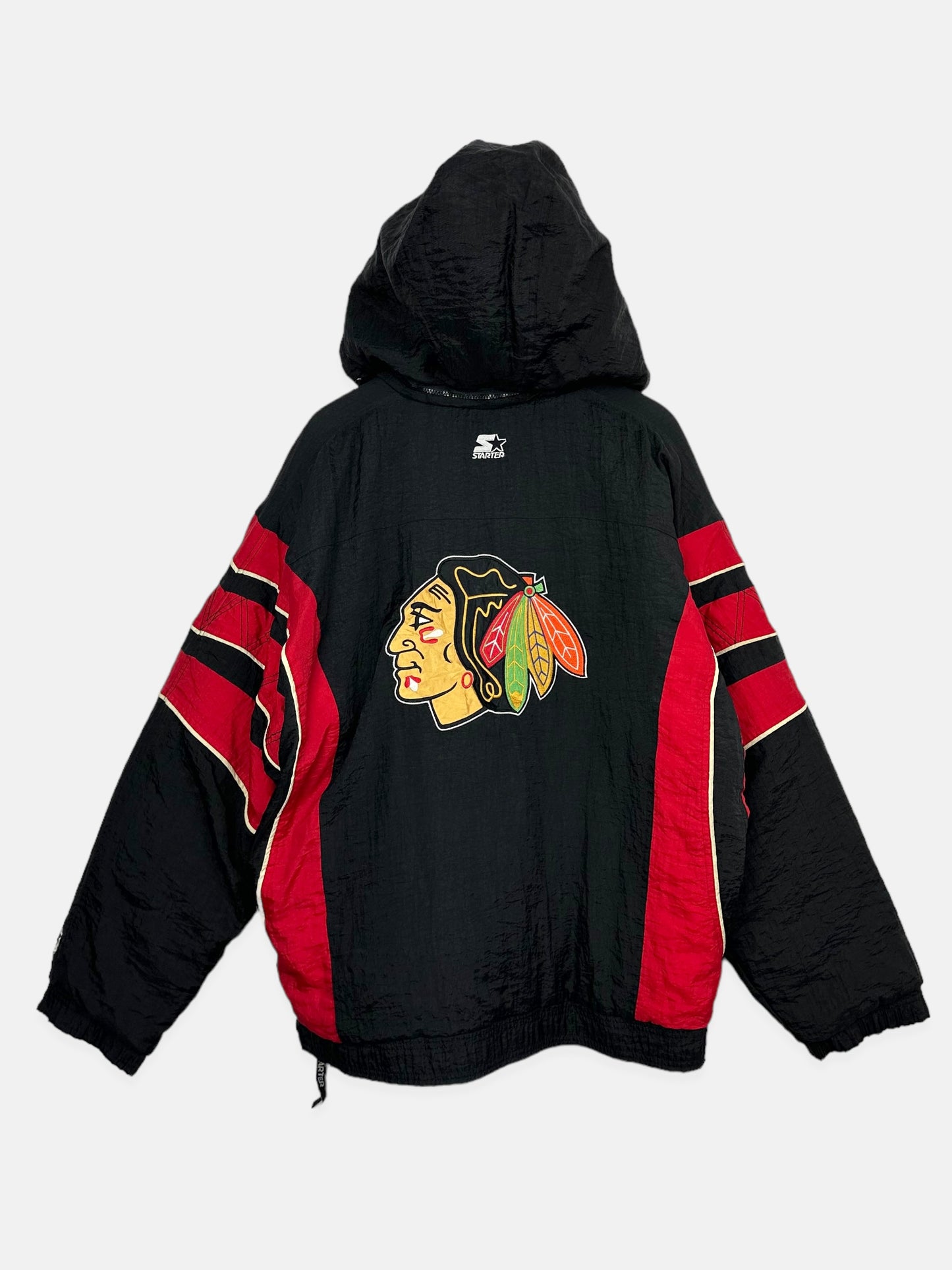 90's Starter Chicago Blackhawks NHL Embroidered Vintage Puffer Jacket Size XL