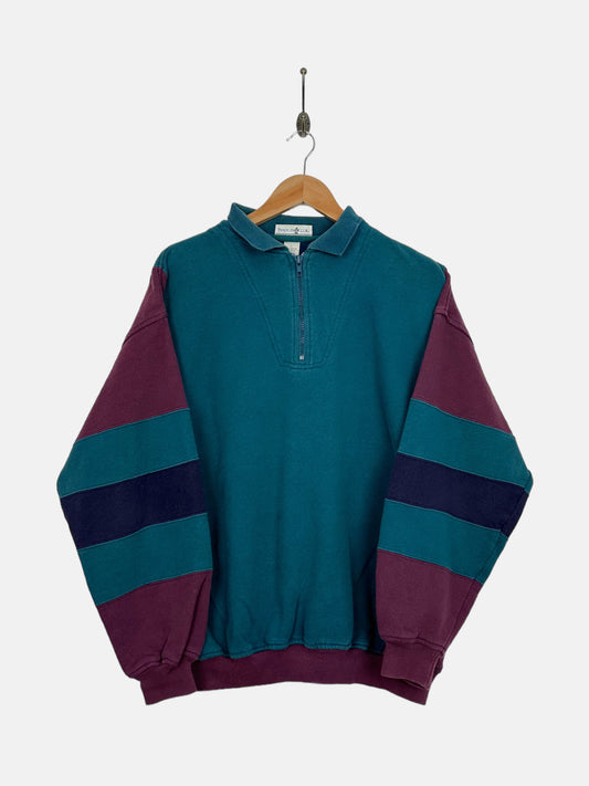 90's Colourblock Embroidered Vintage Quarterzip Sweatshirt Size M-L