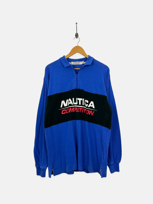 90's Nautica Competition Embroidered Vintage Quarterzip Light Sweatshirt Size M
