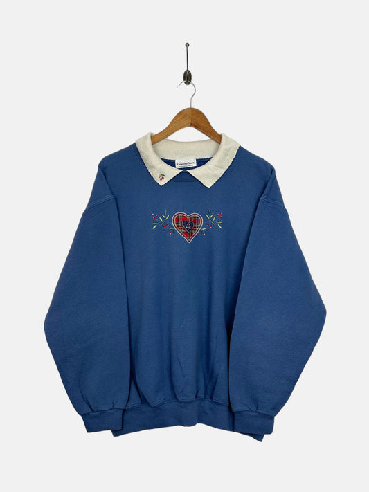 90's Loveheart Embroidered Collared Vintage Sweatshirt Size M-L