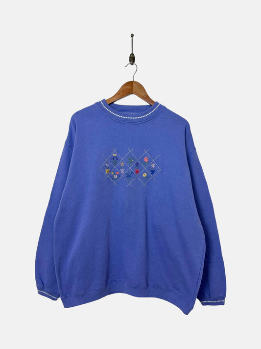 90's Floral Embroidered Vintage Sweatshirt Size L