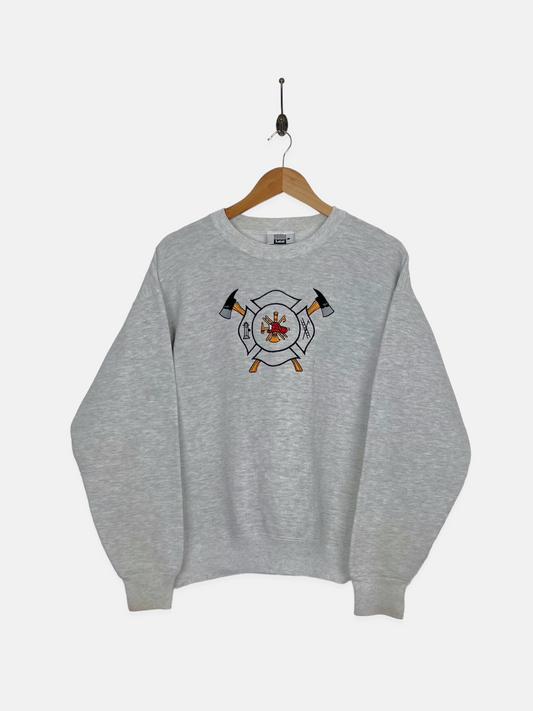 90's Fire Fighter USA Made Embroidered Vintage Sweatshirt Size 10-12