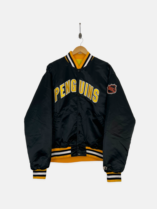80's Pittsburgh Penguins NHL USA Made Starter Embroidered Vintage Satin Jacket Size L