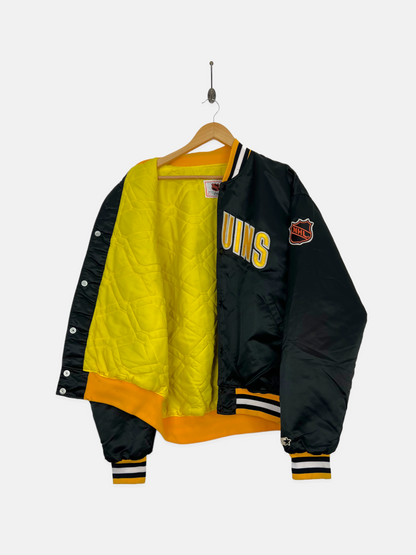 80's Pittsburgh Penguins NHL USA Made Starter Embroidered Vintage Satin Jacket Size L