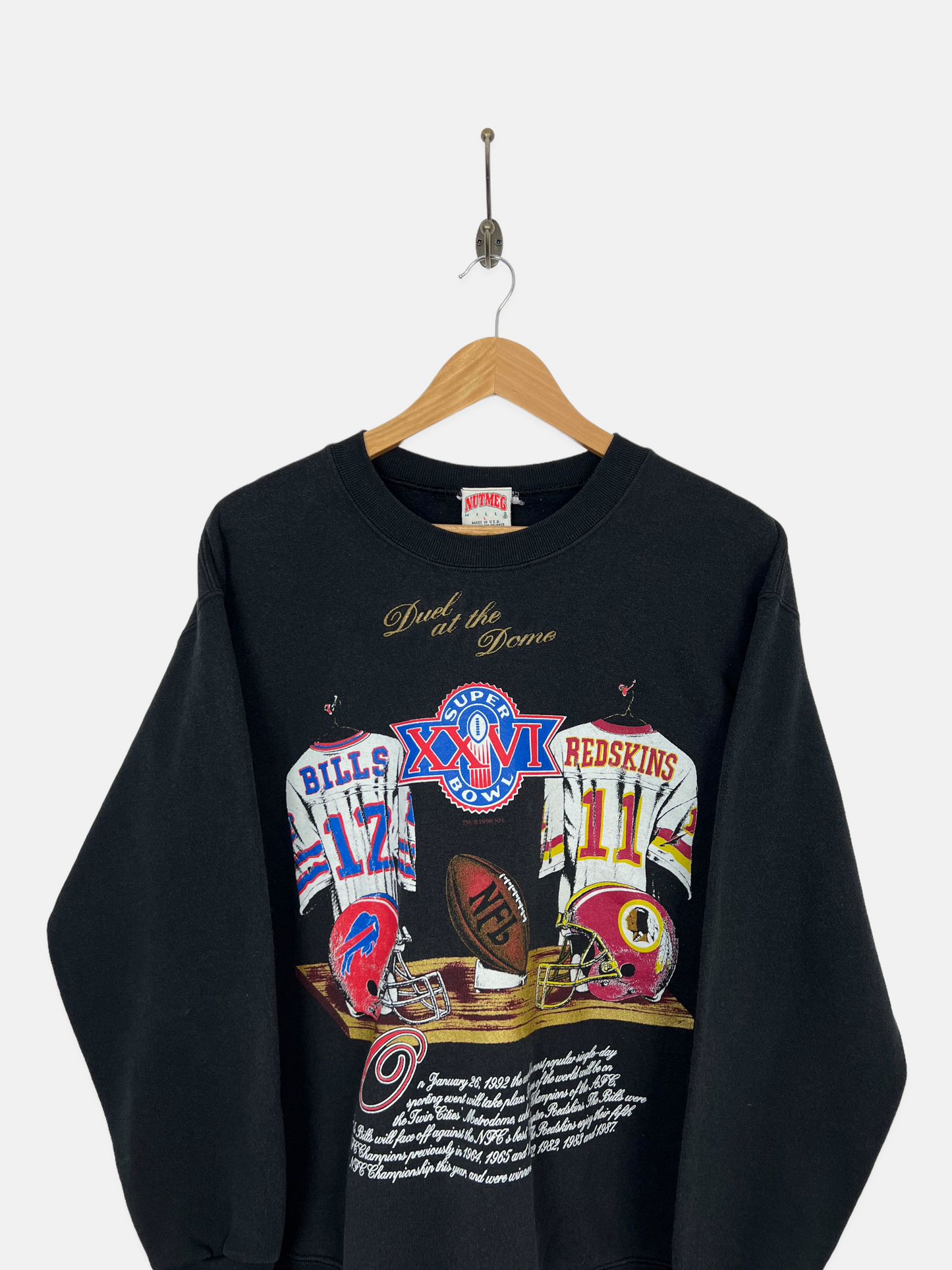 1992 NFL Super Bowl Redskins vs Bills USA Made Vintage Sweatshirt Size 10