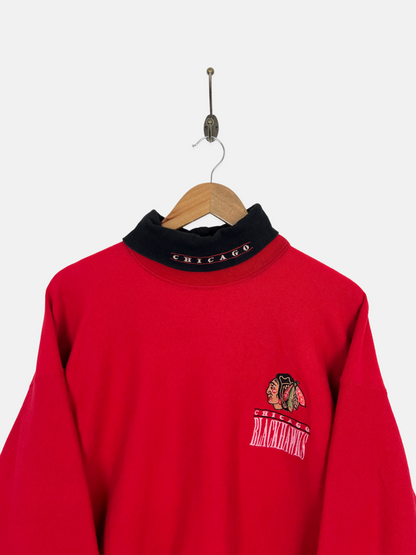 90's Chicago Blackhawks NHL USA Made Embroidered Vintage Mock-Neck Sweatshirt Size M